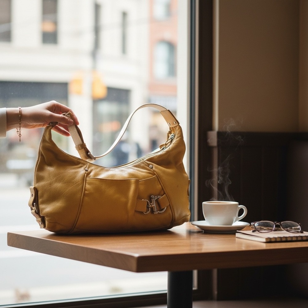 Nuovedive Italy Mustard Yellow Pebbled Leather Hobo Shoulder Bag Silver Hardware